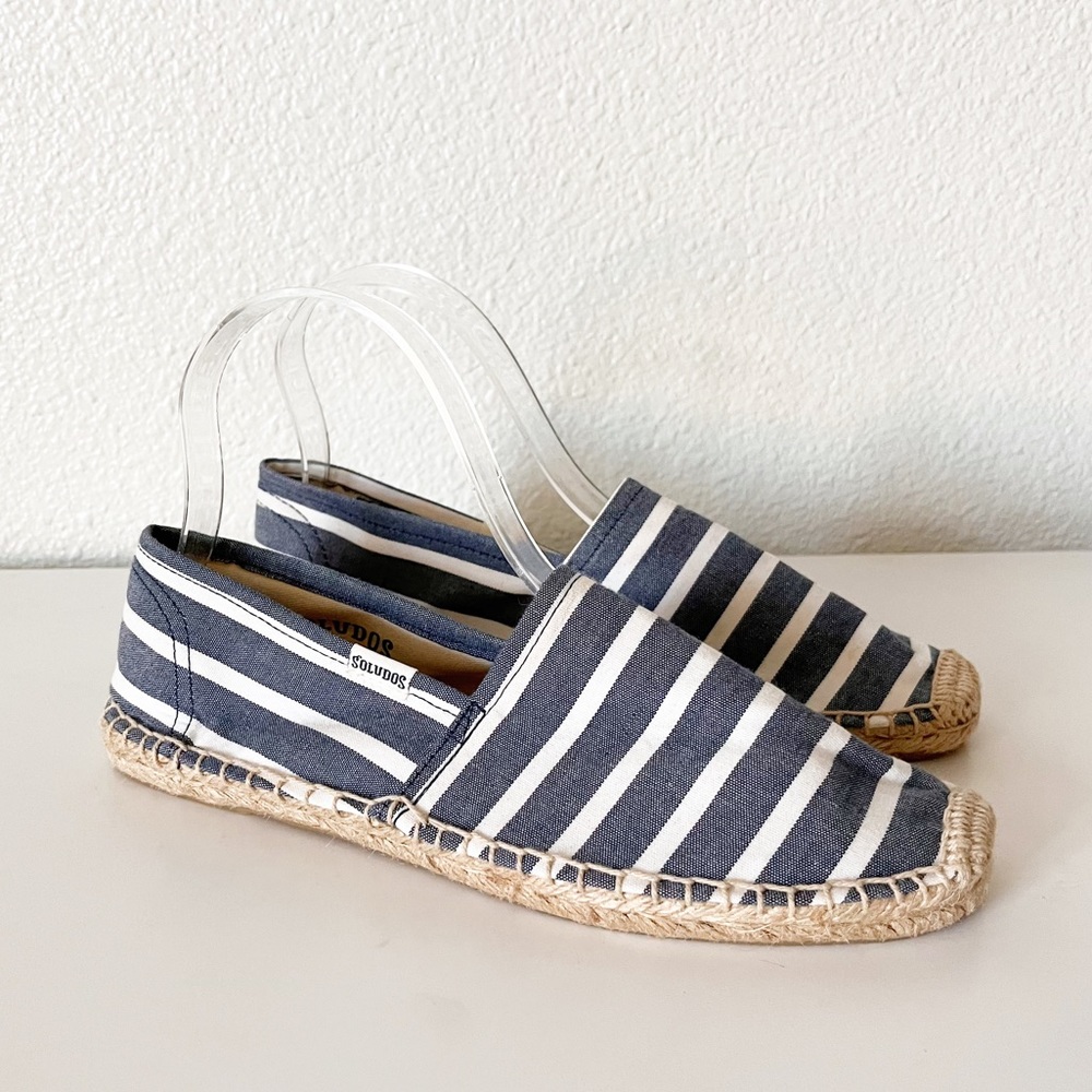Soludos Blue & White Canvas Espadrille Slip On Casual Shoes Size 7
